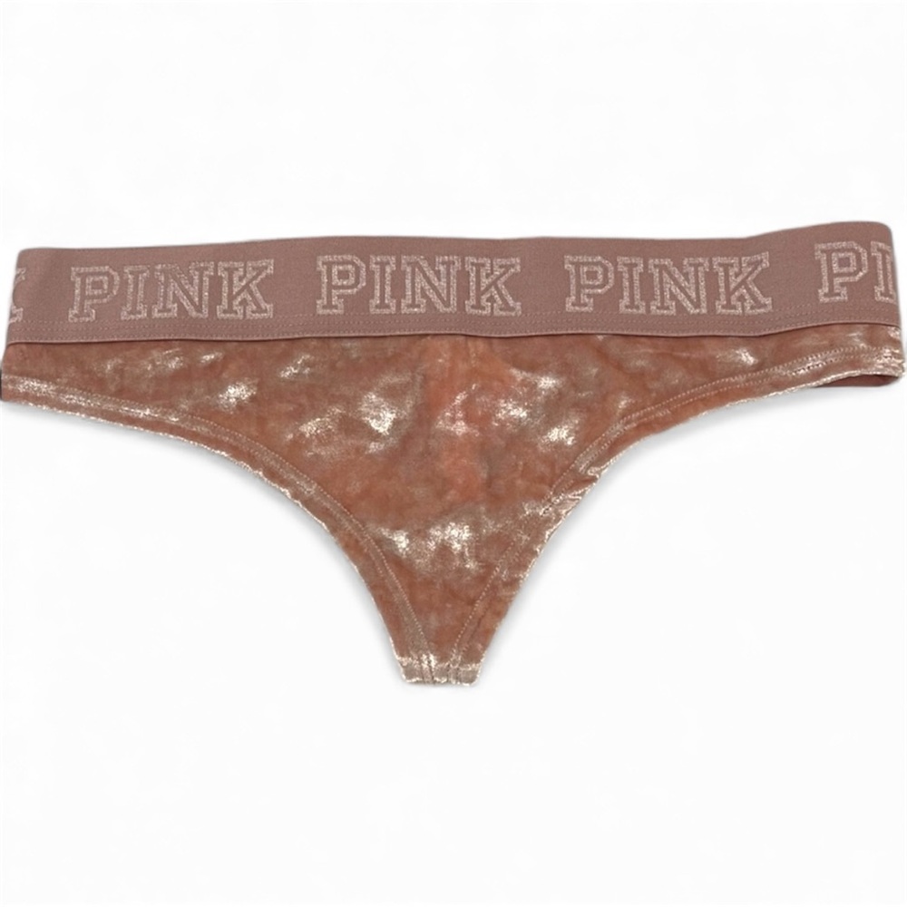 PINK VICTORIA’S SECRET Pink Velvet Thong with Logo Waistband | XS | NWT